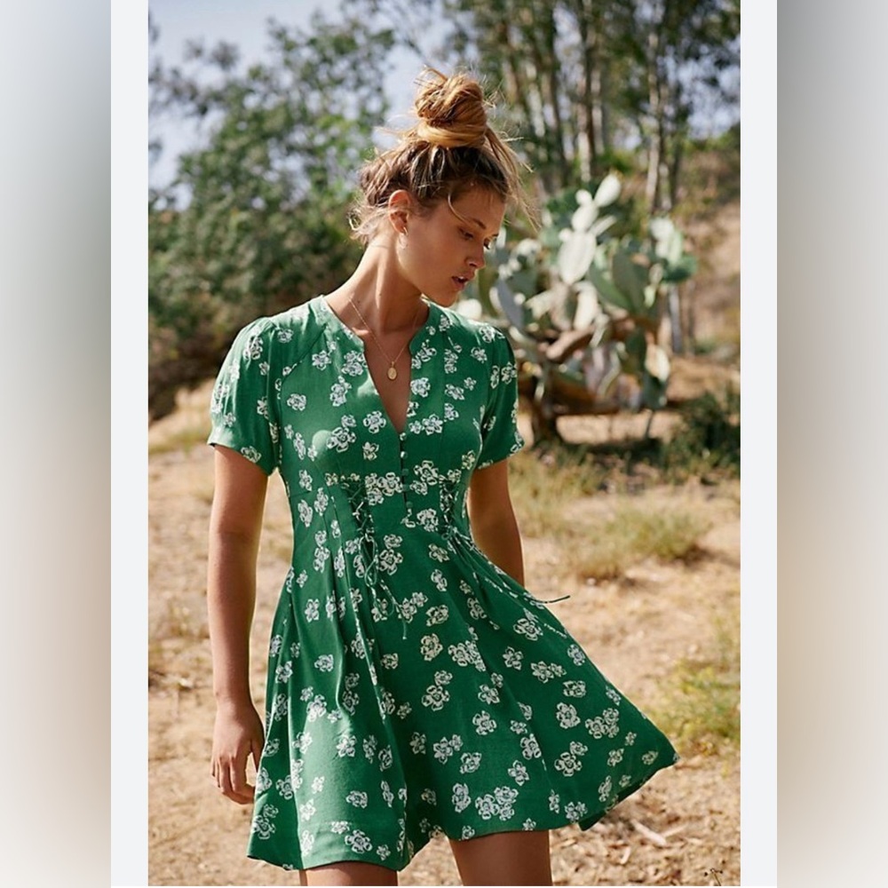 Free People Green Floral Mini Dress